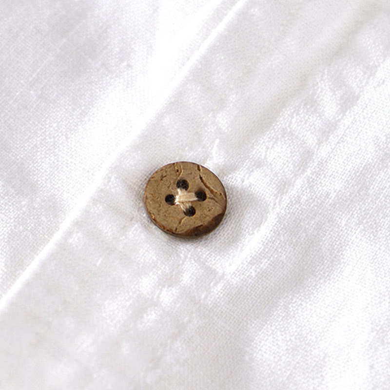 Camisa de verano para hombre con cuello alto, manga corta, algodón y lino, con medio botón, de Buddha Stones - image 10