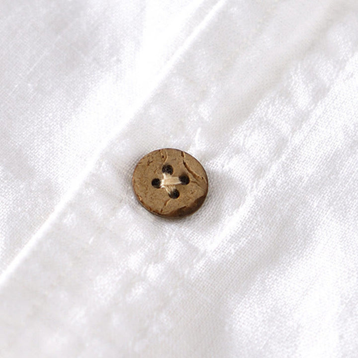 Camisa de verano para hombre con cuello alto, manga corta, algodón y lino, con medio botón, de Buddha Stones - image 10