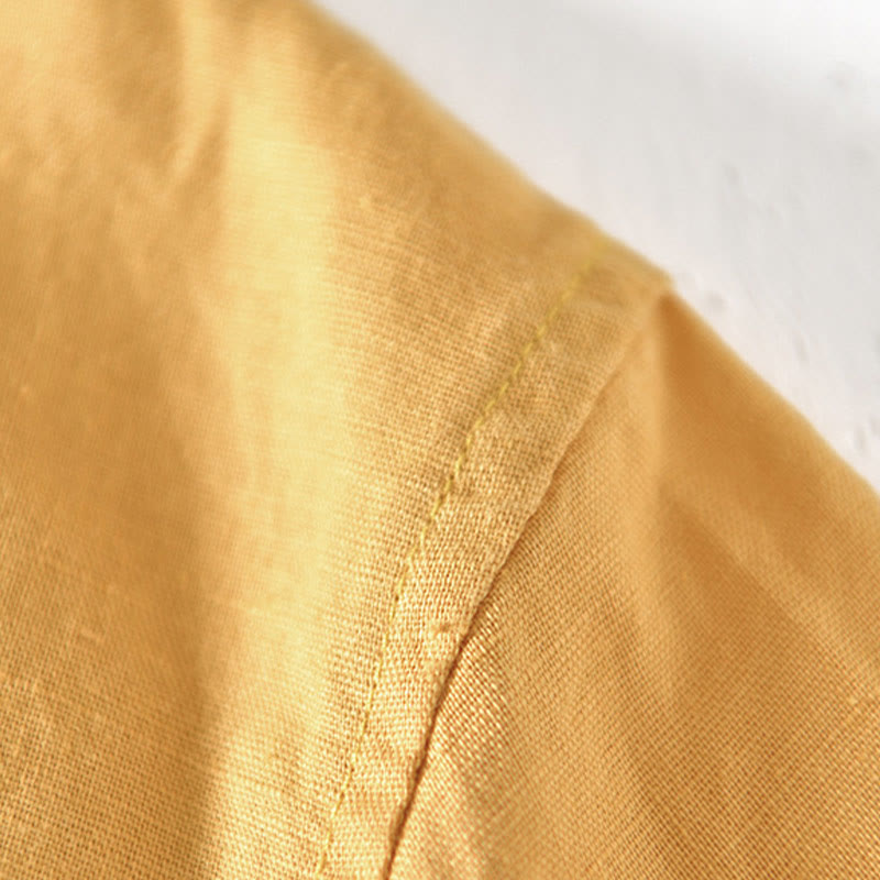 Camisa de verano para hombre con cuello alto, manga corta, algodón y lino, con medio botón, de Buddha Stones - image 15