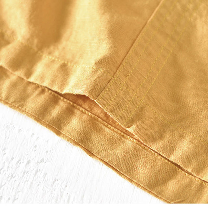 Camisa de verano para hombre con cuello alto, manga corta, algodón y lino, con medio botón, de Buddha Stones - image 18