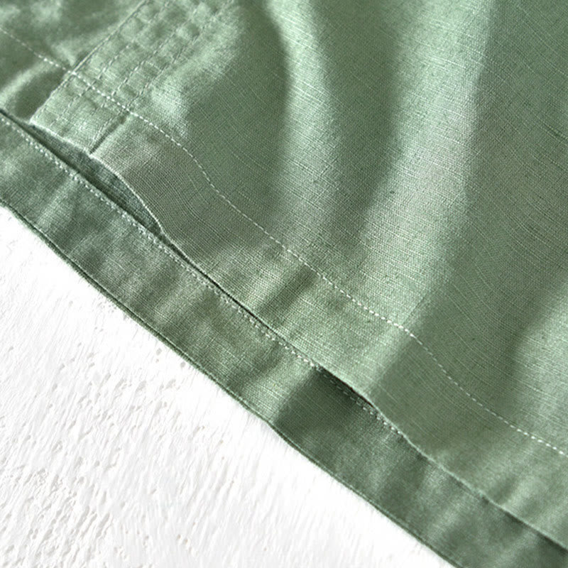 Camisa de verano para hombre con cuello alto, manga corta, algodón y lino, con medio botón, de Buddha Stones - image 5