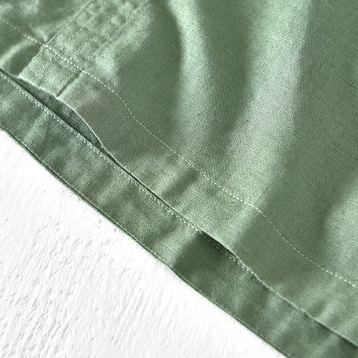 Camisa de verano para hombre con cuello alto, manga corta, algodón y lino, con medio botón, de Buddha Stones - image 5