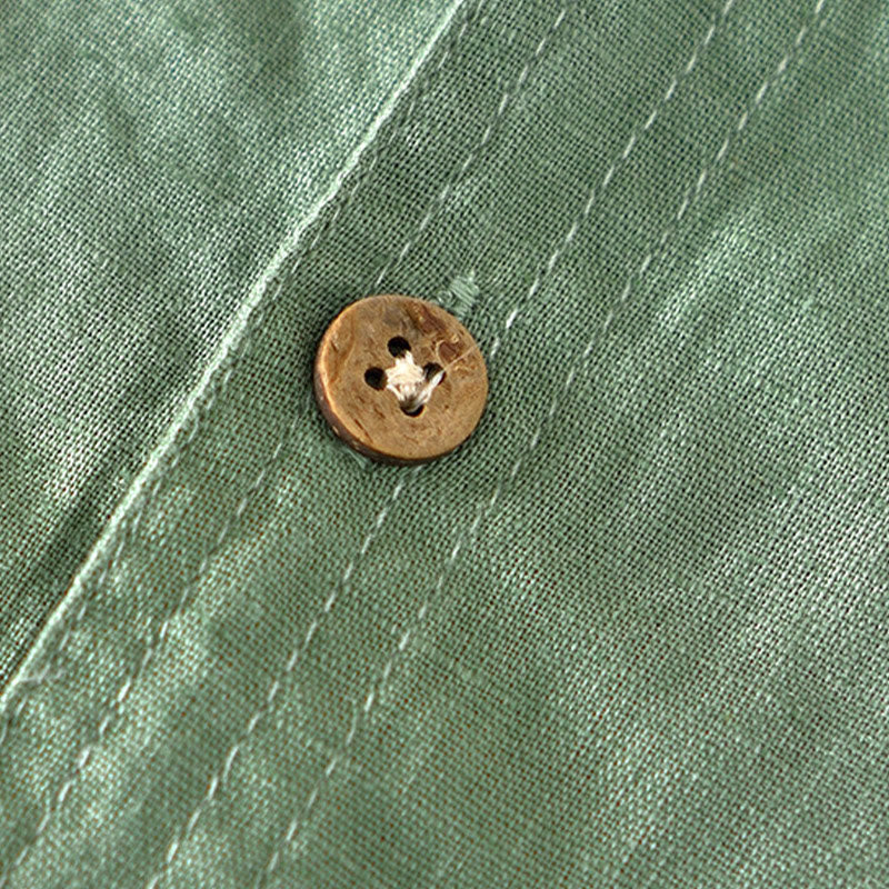 Camisa de verano para hombre con cuello alto, manga corta, algodón y lino, con medio botón, de Buddha Stones - image 3