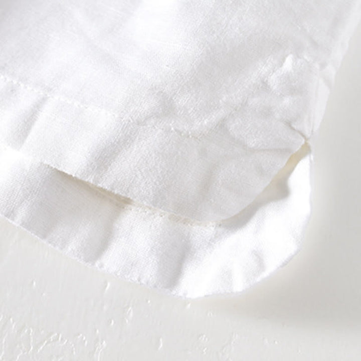 Camisa de verano para hombre con cuello alto, manga corta, algodón y lino, con medio botón, de Buddha Stones - image 12