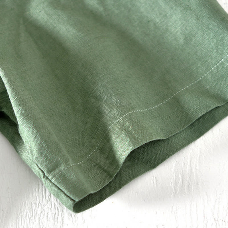 Camisa de verano para hombre con cuello alto, manga corta, algodón y lino, con medio botón, de Buddha Stones - image 4