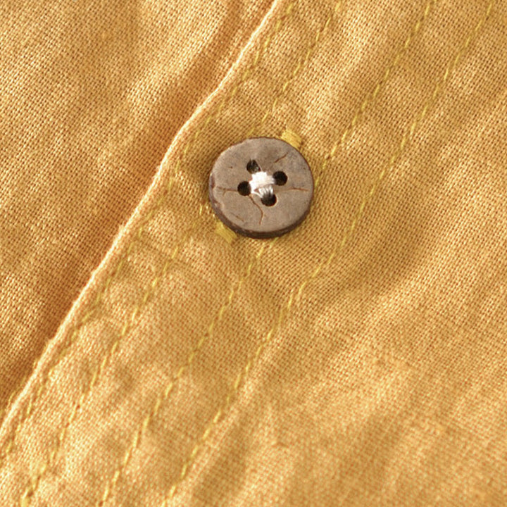Camisa de verano para hombre con cuello alto, manga corta, algodón y lino, con medio botón, de Buddha Stones - image 16