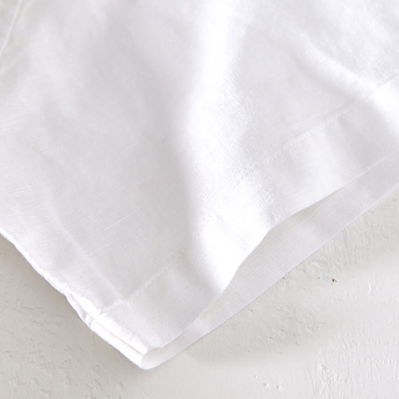 Camisa de verano para hombre con cuello alto, manga corta, algodón y lino, con medio botón, de Buddha Stones - image 11