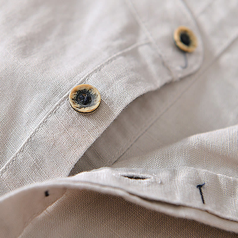 Camisa casual de lino y algodón de manga corta con diseño sencillo y medio botón para hombre con Buddha Stones - image 3