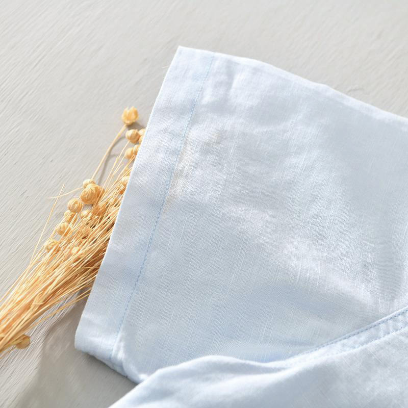 Camisa casual de lino y algodón de manga corta con diseño sencillo y medio botón para hombre con Buddha Stones - image 14