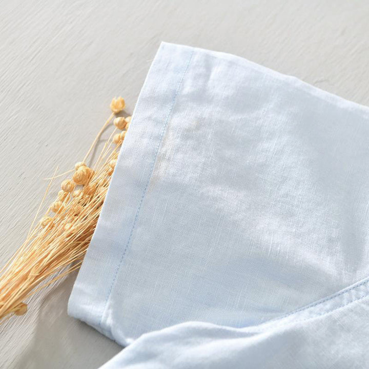 Camisa casual de lino y algodón de manga corta con diseño sencillo y medio botón para hombre con Buddha Stones - image 14