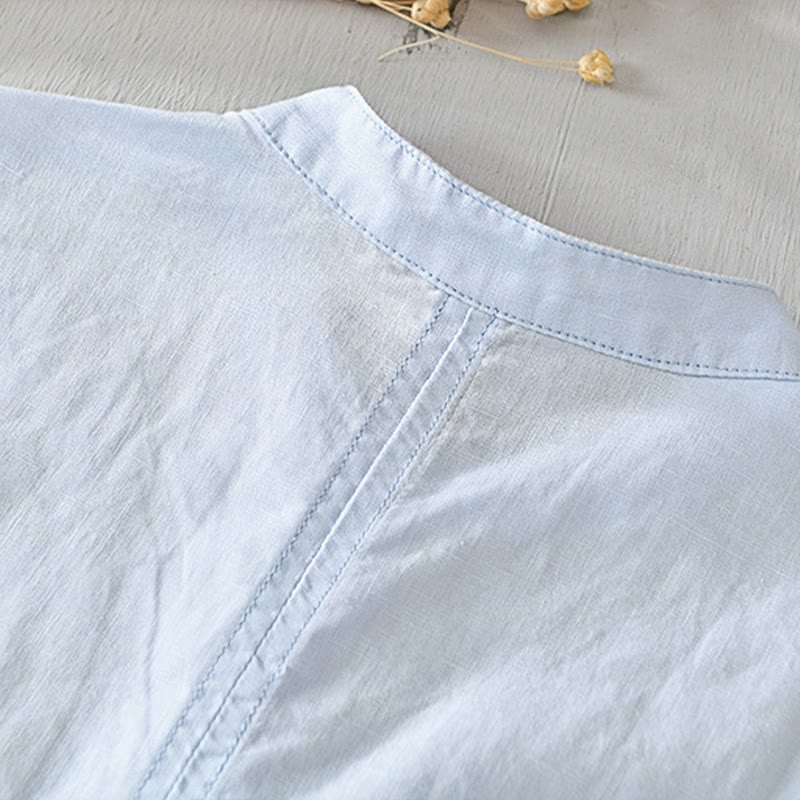 Camisa casual de lino y algodón de manga corta con diseño sencillo y medio botón para hombre con Buddha Stones - image 12