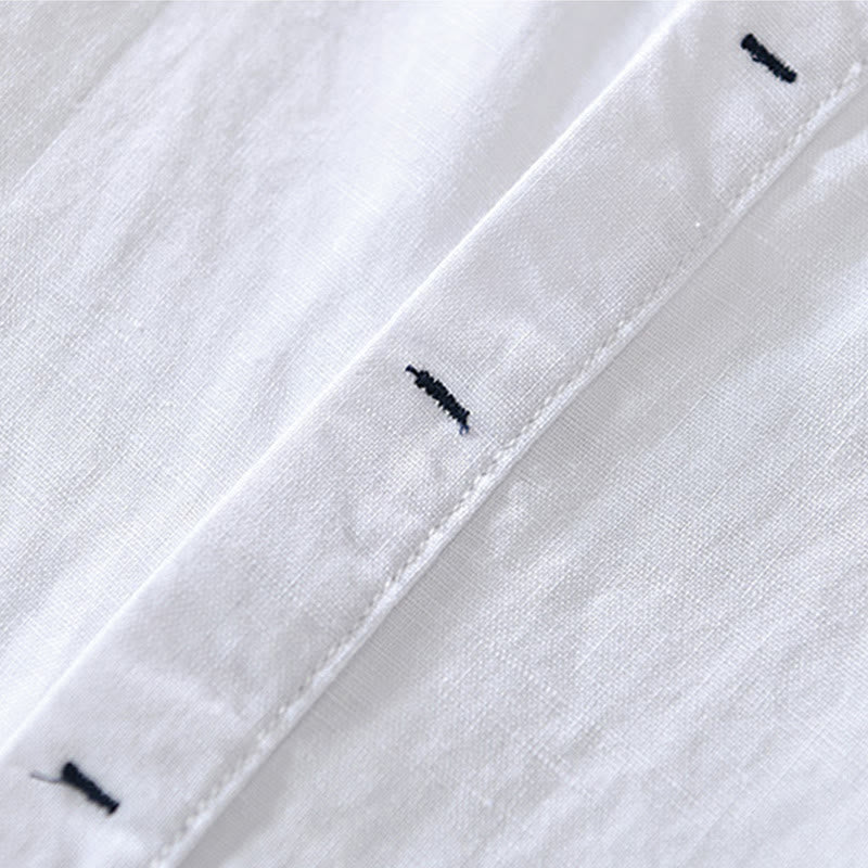 Camisa casual de lino y algodón de manga corta con diseño sencillo y medio botón para hombre con Buddha Stones - image 8