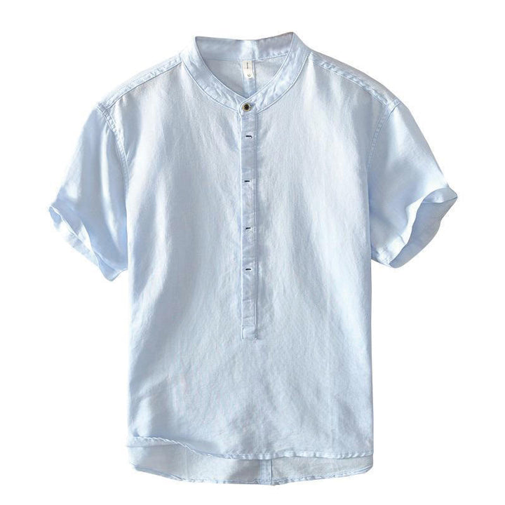 Camisa casual de lino y algodón de manga corta con diseño sencillo y medio botón para hombre con Buddha Stones - image 10