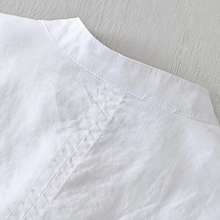 Camisa casual de lino y algodón de manga corta con diseño sencillo y medio botón para hombre con Buddha Stones - image 7