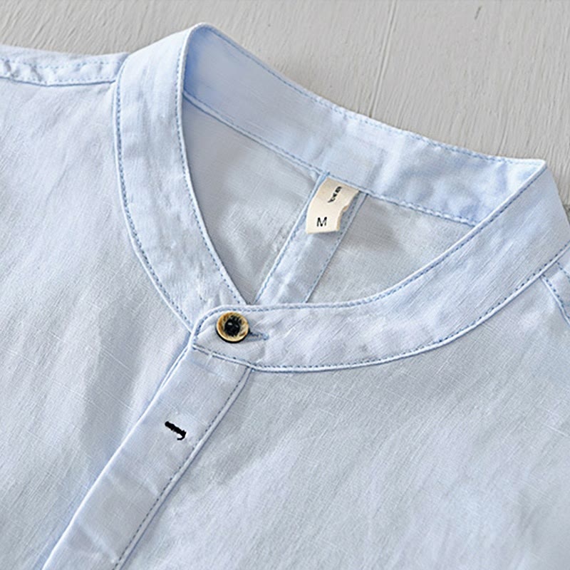 Camisa casual de lino y algodón de manga corta con diseño sencillo y medio botón para hombre con Buddha Stones - image 11