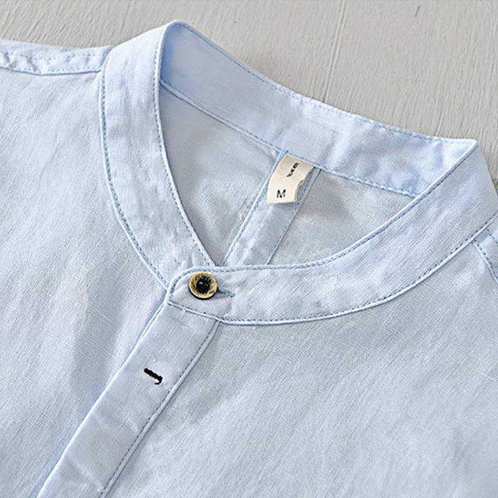 Camisa casual de lino y algodón de manga corta con diseño sencillo y medio botón para hombre con Buddha Stones - image 11