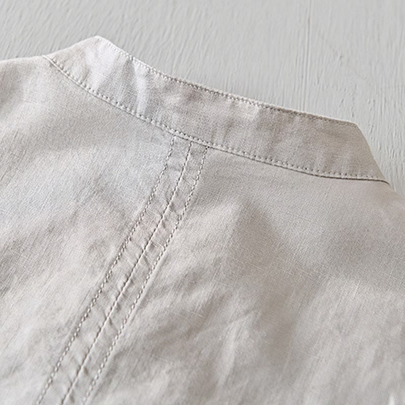 Camisa casual de lino y algodón de manga corta con diseño sencillo y medio botón para hombre con Buddha Stones - image 2