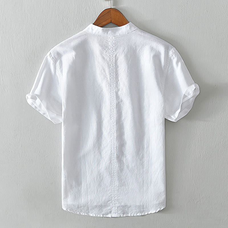 Camisa casual de lino y algodón de manga corta con diseño sencillo y medio botón para hombre con Buddha Stones - image 5