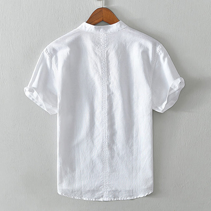 Camisa casual de lino y algodón de manga corta con diseño sencillo y medio botón para hombre con Buddha Stones - image 5