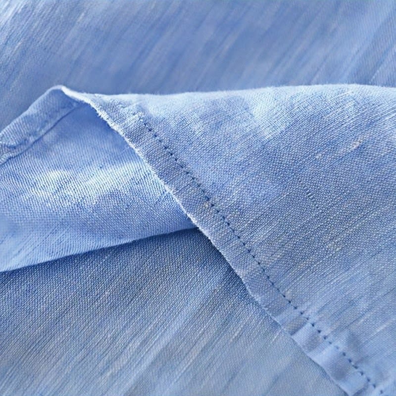 Camisa de lino con cuello alto, media manga y botones para hombre, color liso, Buddha Stones Daily - image 17