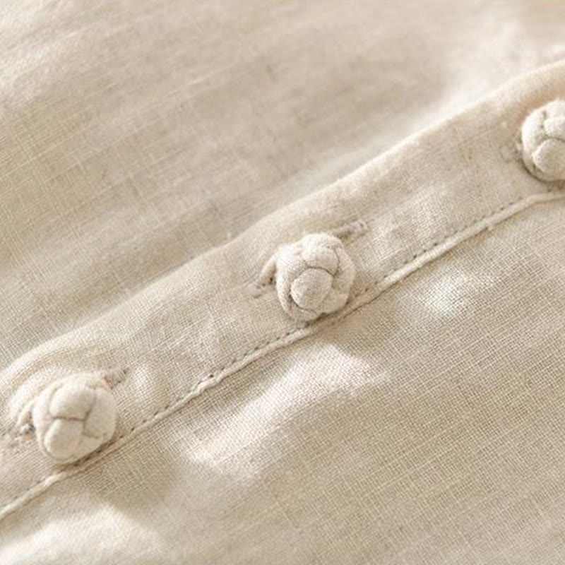 Camisa de lino con cuello alto, media manga y botones para hombre, color liso, Buddha Stones Daily - image 3