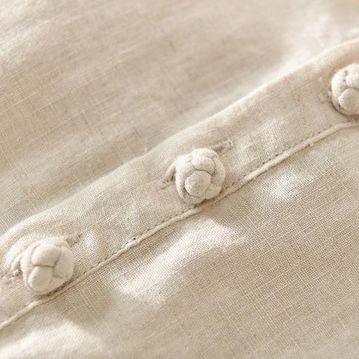 Camisa de lino con cuello alto, media manga y botones para hombre, color liso, Buddha Stones Daily - image 3