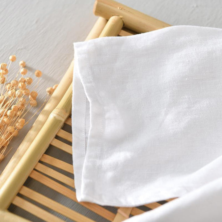 Camisa de lino con cuello alto, media manga y botones para hombre, color liso, Buddha Stones Daily - image 9