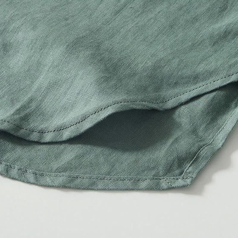 Camisa de lino de manga corta con cuello alto y botones de rana para hombre Buddha Stones Daily - image 21