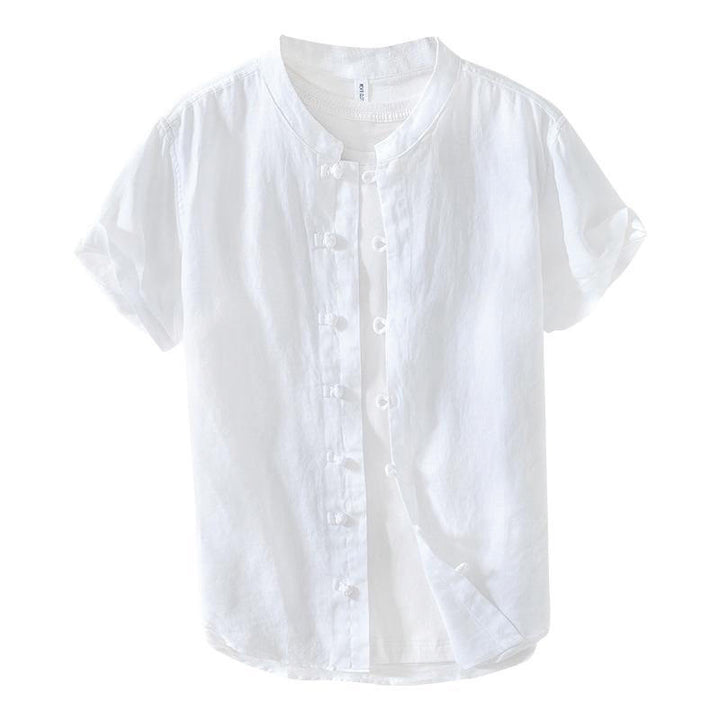 Camisa de lino de manga corta con cuello alto y botones de rana para hombre Buddha Stones Daily - image 12