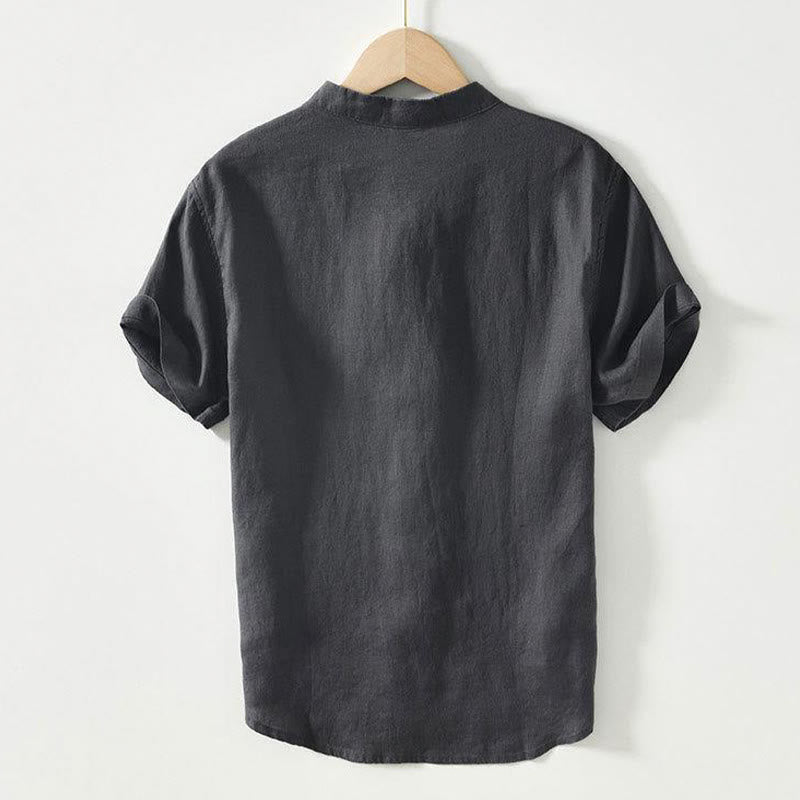 Camisa de lino de manga corta con cuello alto y botones de rana para hombre Buddha Stones Daily - image 1