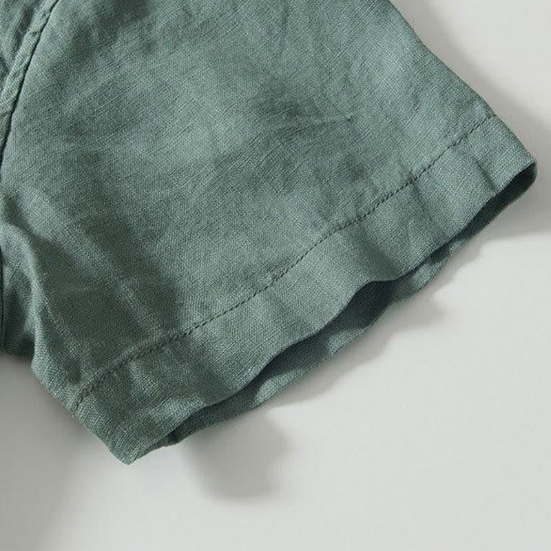 Camisa de lino de manga corta con cuello alto y botones de rana para hombre Buddha Stones Daily - image 22