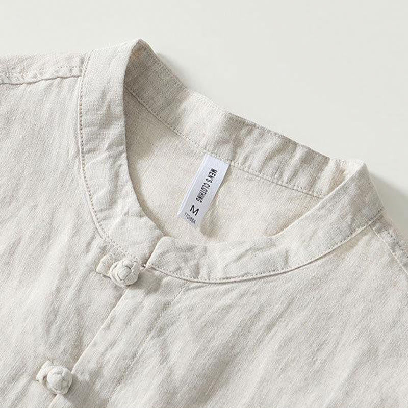Camisa de lino de manga corta con cuello alto y botones de rana para hombre Buddha Stones Daily - image 14