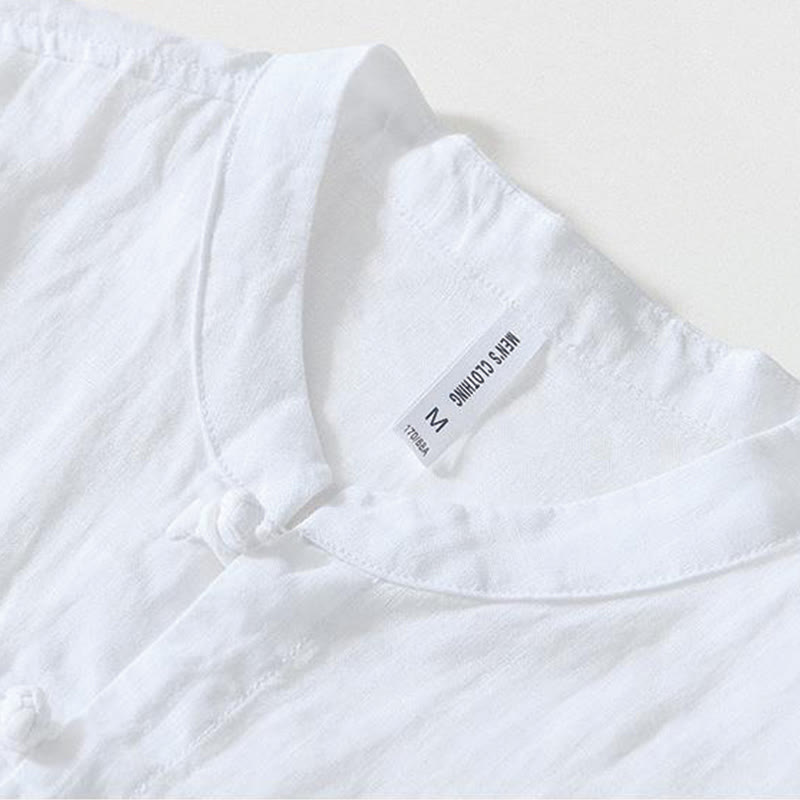 Camisa de lino de manga corta con cuello alto y botones de rana para hombre Buddha Stones Daily - image 7