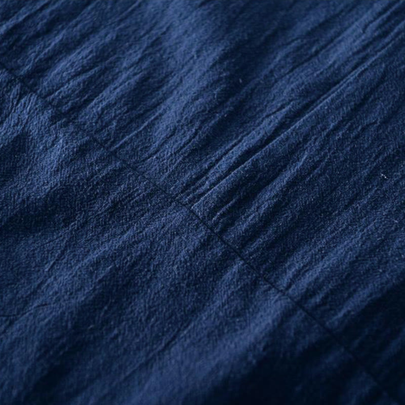 Camisa de hombre de manga corta de algodón y lino con bordado de Buddha Stones y botones de rana, cuello mandarín - image 8