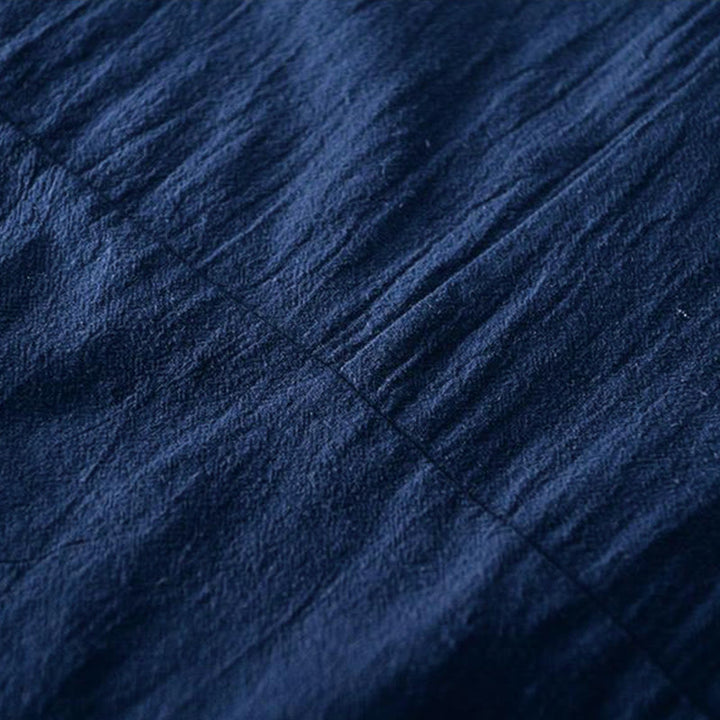 Camisa de hombre de manga corta de algodón y lino con bordado de Buddha Stones y botones de rana, cuello mandarín - image 8