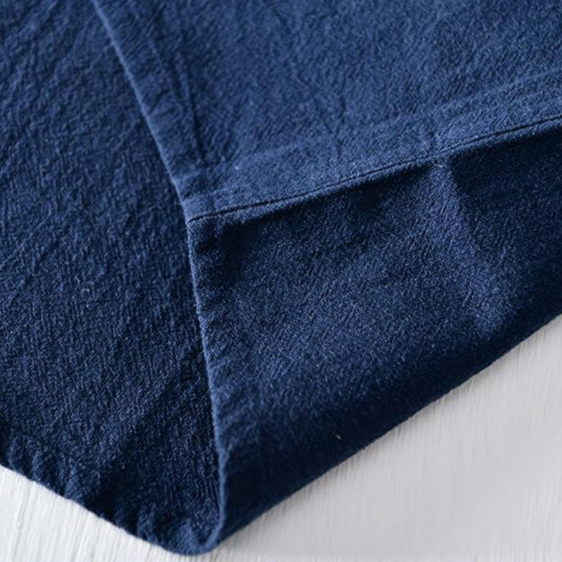 Camisa de hombre de manga corta de algodón y lino con bordado de Buddha Stones y botones de rana, cuello mandarín - image 7