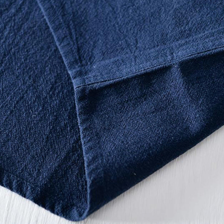 Camisa de hombre de manga corta de algodón y lino con bordado de Buddha Stones y botones de rana, cuello mandarín - image 7