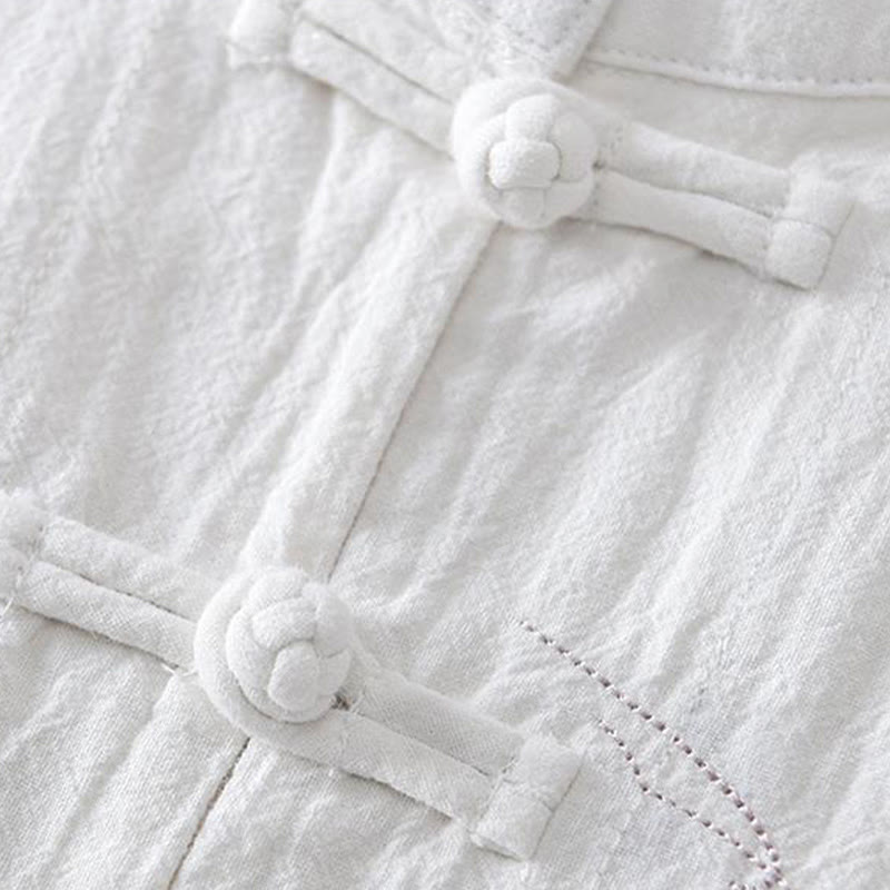 Camisa de hombre de manga corta de algodón y lino con bordado de Buddha Stones y botones de rana, cuello mandarín - image 13