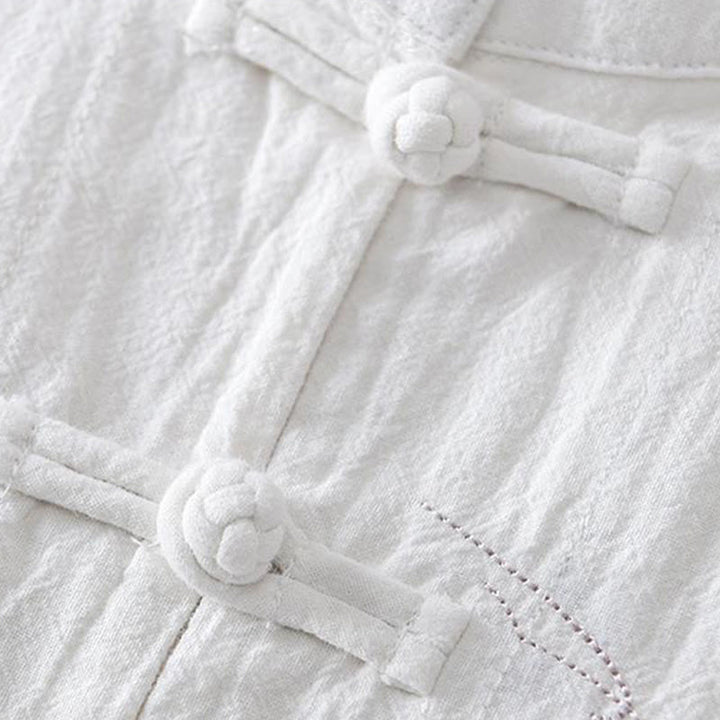 Camisa de hombre de manga corta de algodón y lino con bordado de Buddha Stones y botones de rana, cuello mandarín - image 13