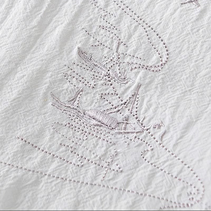 Camisa de hombre de manga corta de algodón y lino con bordado de Buddha Stones y botones de rana, cuello mandarín - image 14