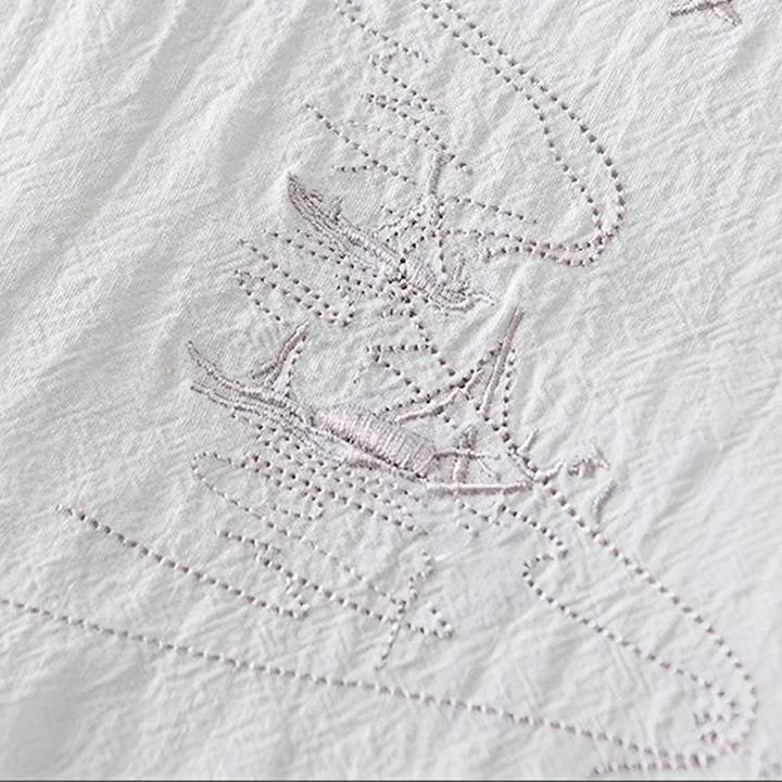 Camisa de hombre de manga corta de algodón y lino con bordado de Buddha Stones y botones de rana, cuello mandarín - image 14