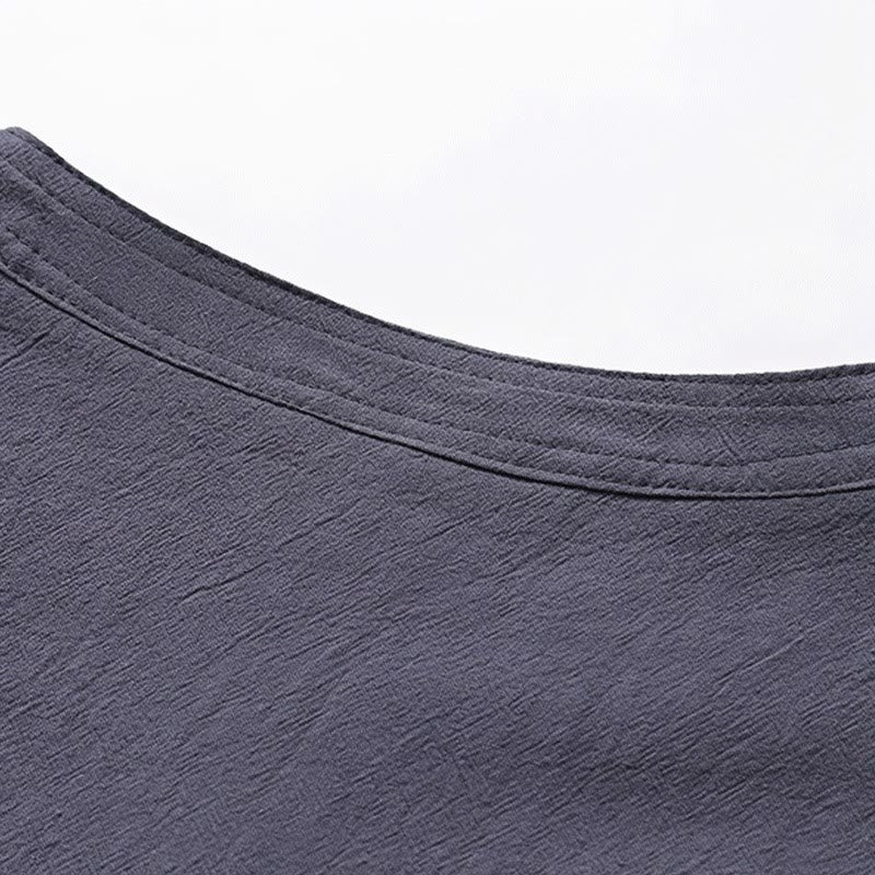 Conjunto de 2 piezas de ropa de meditación para hombre con diseño simple de Buddha Stones, camisa china con botones de rana, cordón ajustable y pantalones anchos con bolsillos.