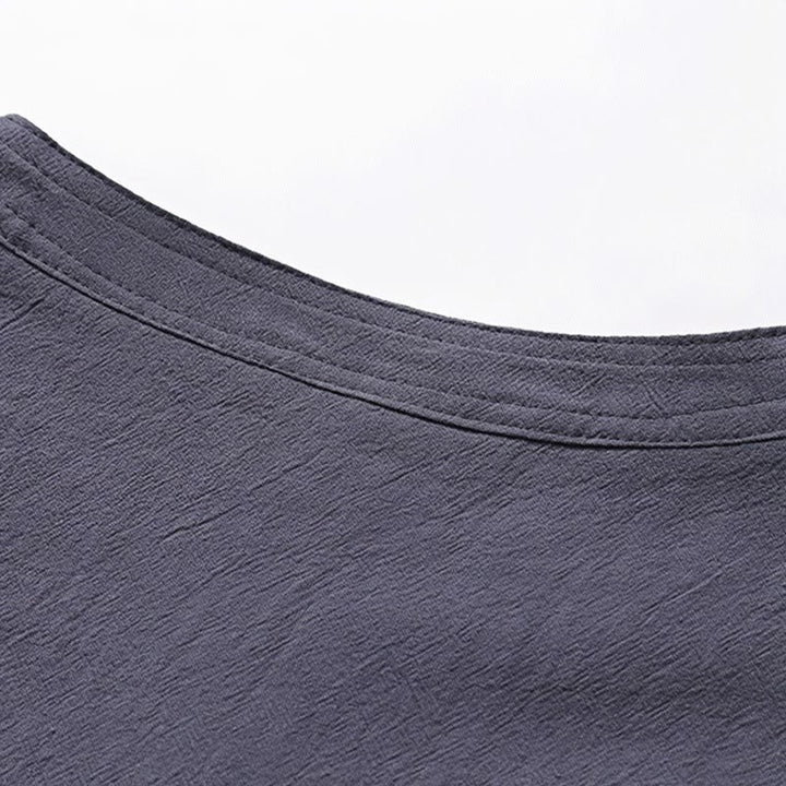 Conjunto de 2 piezas de ropa de meditación para hombre con diseño simple de Buddha Stones, camisa china con botones de rana, cordón ajustable y pantalones anchos con bolsillos.