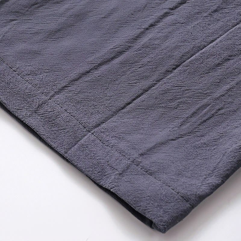 Conjunto de 2 piezas de ropa de meditación para hombre con diseño simple de Buddha Stones, camisa china con botones de rana, cordón ajustable y pantalones anchos con bolsillos.