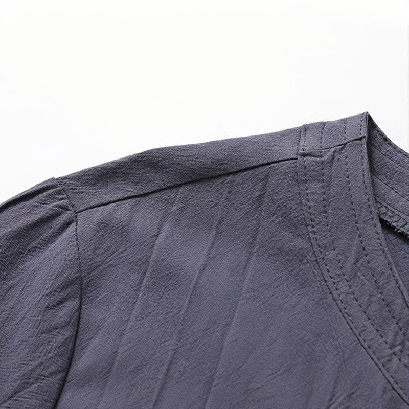 Conjunto de 2 piezas de ropa de meditación para hombre con diseño simple de Buddha Stones, camisa china con botones de rana, cordón ajustable y pantalones anchos con bolsillos.