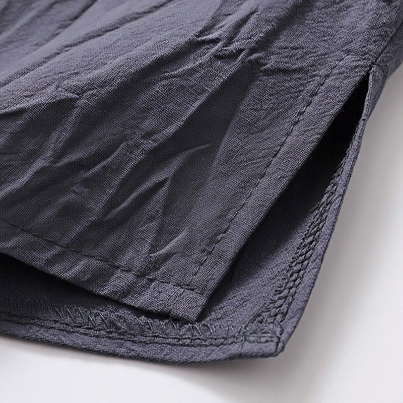 Conjunto de 2 piezas de ropa de meditación para hombre con diseño simple de Buddha Stones, camisa china con botones de rana, cordón ajustable y pantalones anchos con bolsillos.