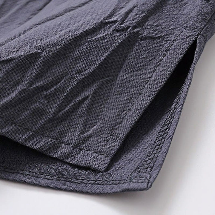 Conjunto de 2 piezas de ropa de meditación para hombre con diseño simple de Buddha Stones, camisa china con botones de rana, cordón ajustable y pantalones anchos con bolsillos.