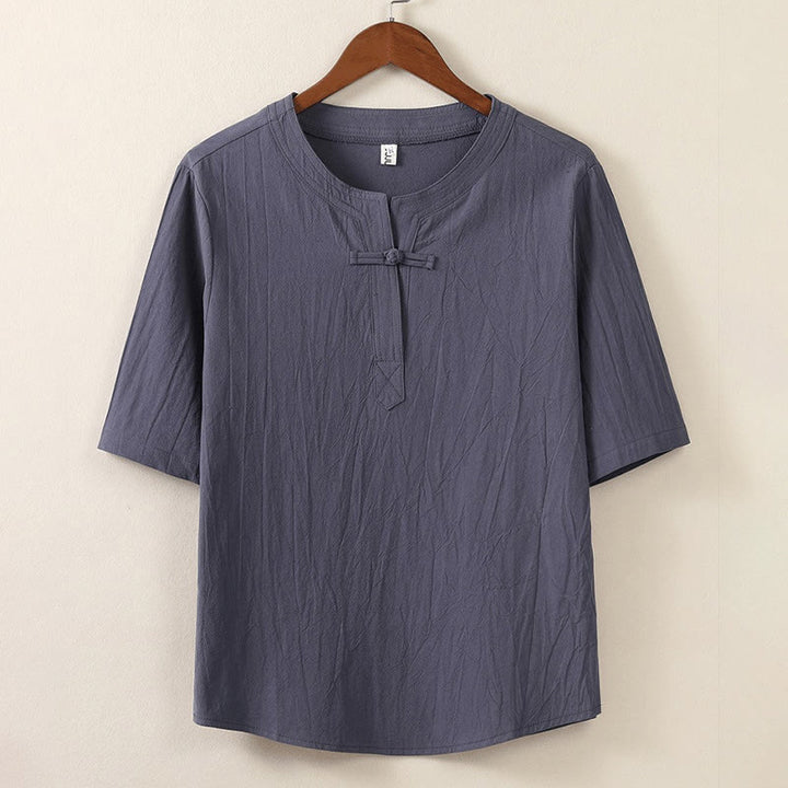 Conjunto de 2 piezas de ropa de meditación para hombre con diseño simple de Buddha Stones, camisa china con botones de rana, cordón ajustable y pantalones anchos con bolsillos.