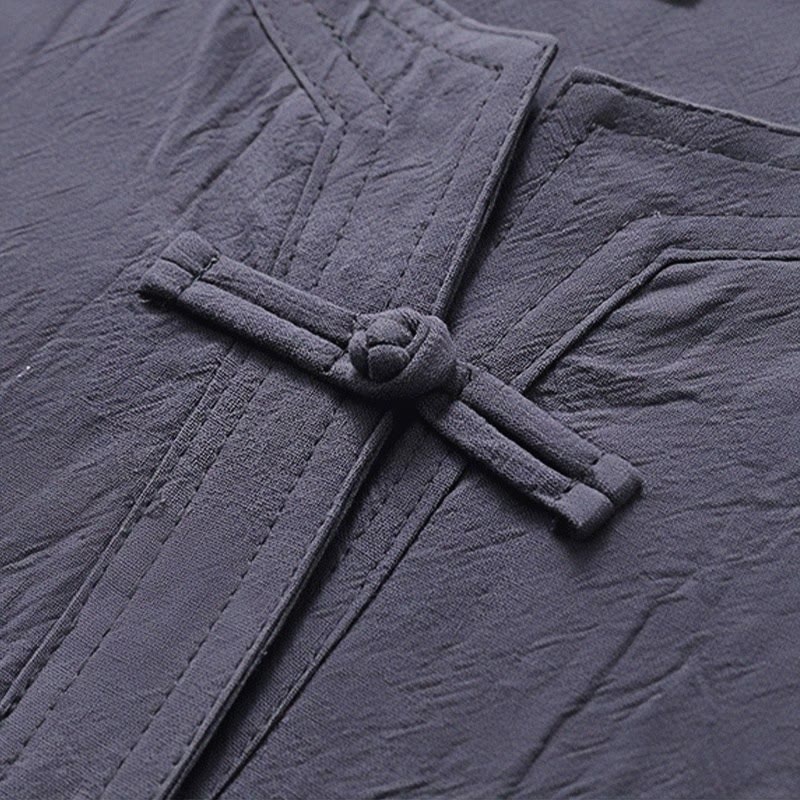 Conjunto de 2 piezas de ropa de meditación para hombre con diseño simple de Buddha Stones, camisa china con botones de rana, cordón ajustable y pantalones anchos con bolsillos.