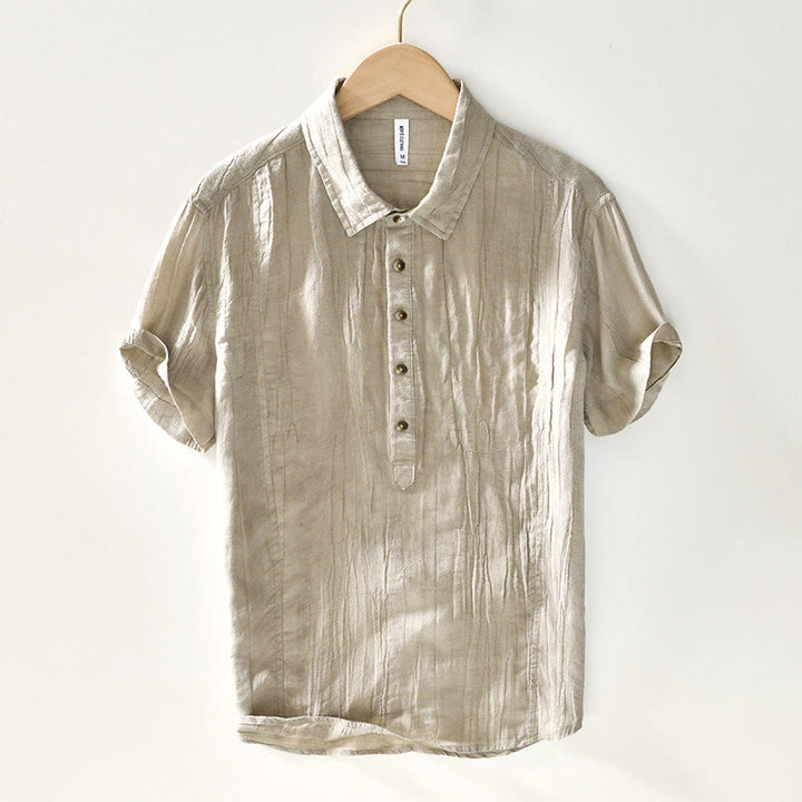 Camisa casual de lino y ramio con solapa lisa y medio botón para hombre con estampado de Buddha Stones - Vara de oro pálida - US/UK/AU44, EU54 (4XL) - image 0